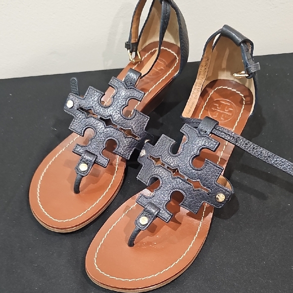 Tory Burch Shoes - Tory Burch Navy Blue Wedge Sandals Size 8
